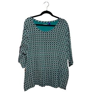 CATHERINES Black, Blue, and White Floral Print Blouse